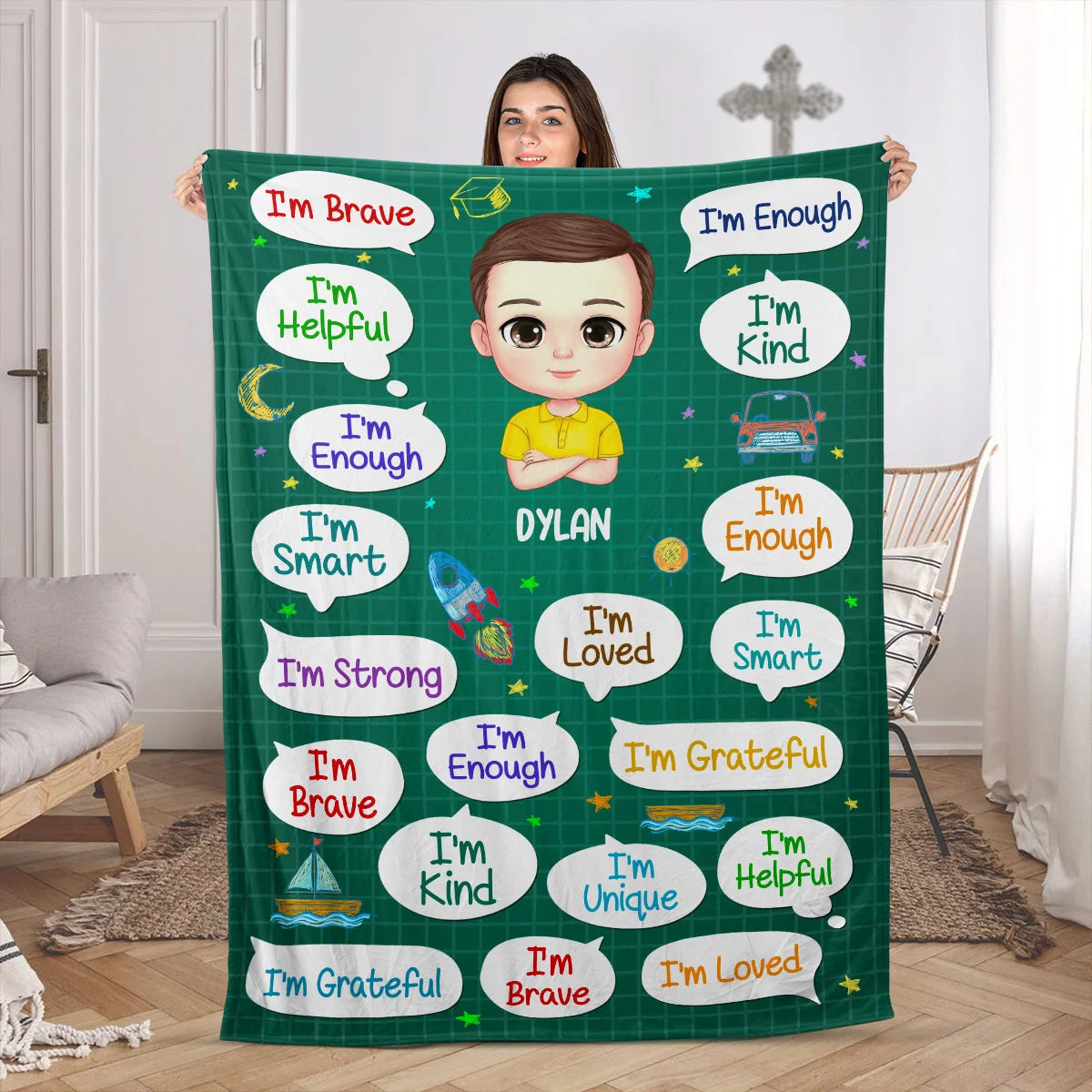 I'm Kind I'm Brave Personalized Blanket - Custom Affirmation Gift for Kids
