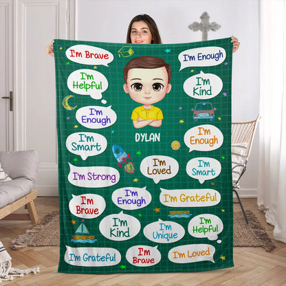 I'm Kind I'm Brave Personalized Blanket - Custom Affirmation Gift for Kids