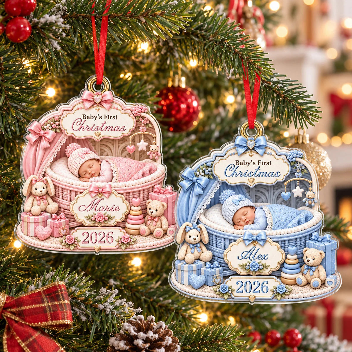 Baby's First Christmas Personalized Acrylic Ornament - Custom Holiday Keepsake for New Parents