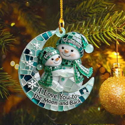 "I Love You To The Moon and Back" Personalized Snowman Acrylic Ornament - Custom Keepsake Gift for Grandparents
