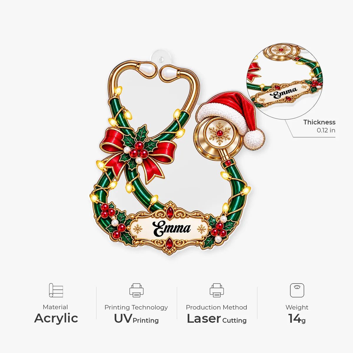 Personalized Stethoscope Christmas Acrylic Ornament - Holiday Gift for Nurse Doctor Medical Worker