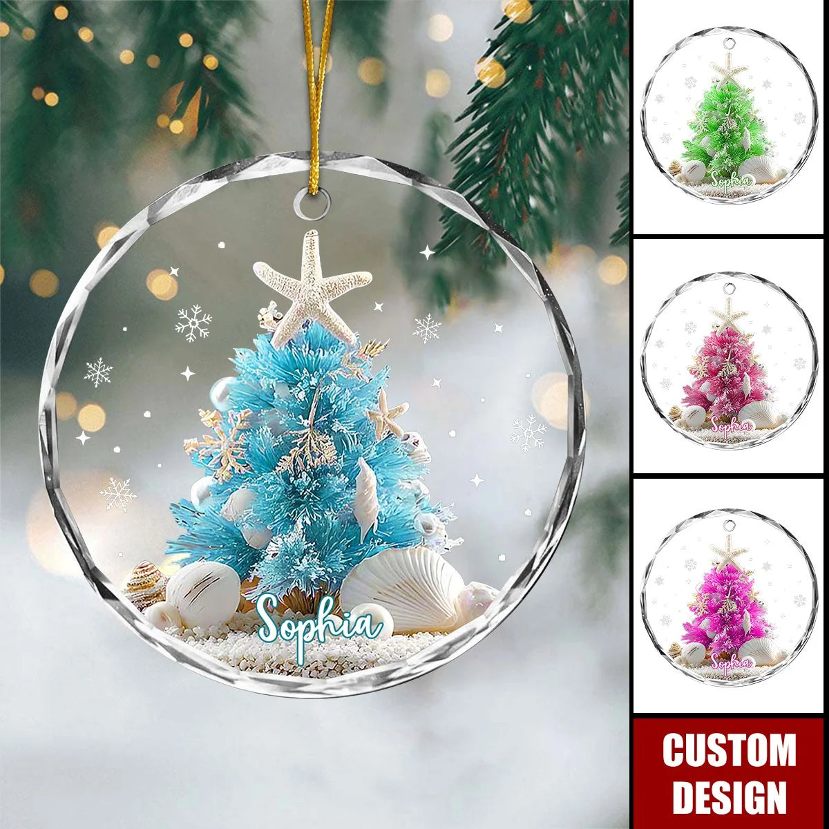 Personalized Coastal Christmas Tree Ornament - Custom Beach Holiday Keepsake Gift