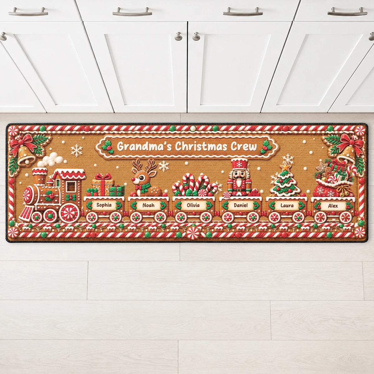Grandma's Christmas Crew Personalized Runner Rug - Custom Holiday Kitchen Decor