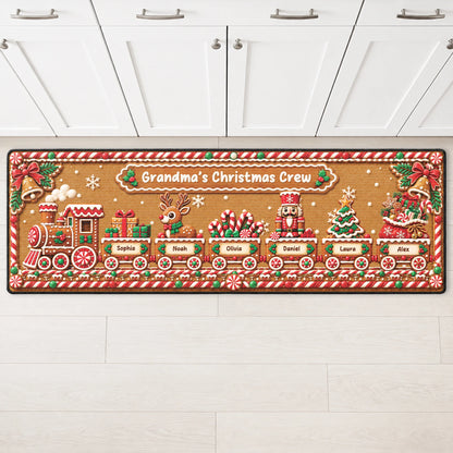 Grandma's Christmas Crew Personalized Runner Rug - Custom Holiday Kitchen Decor