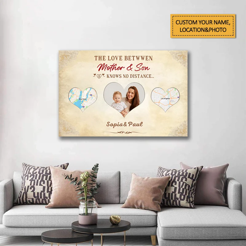 Love Between Mother & Son Knows No Distance - Custom Long Distance Map Poster / Canvas