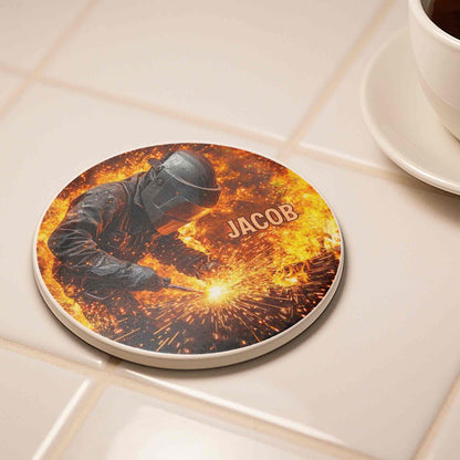 Ceramic Ornament material and size view - Custom Welder Ceramic Coaster