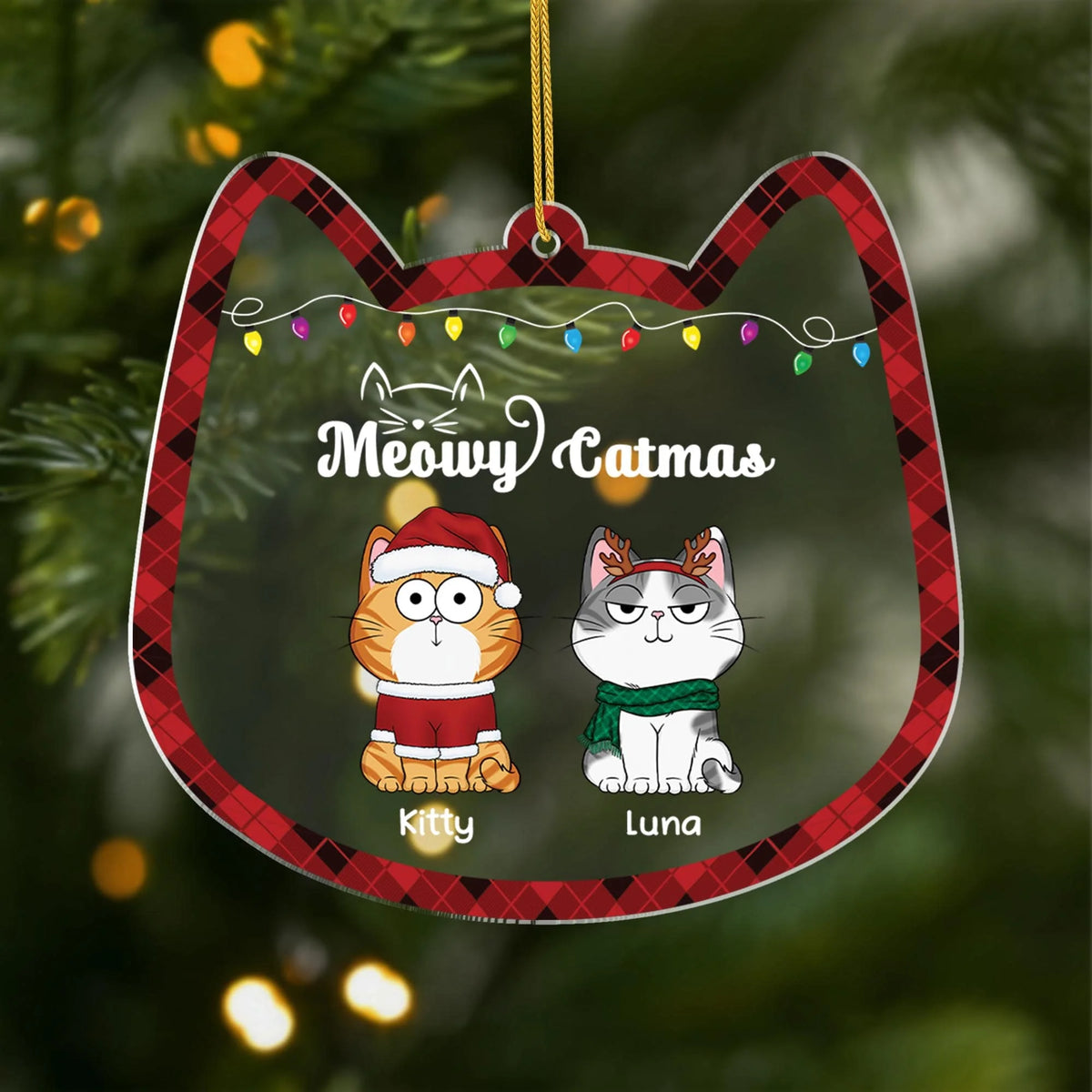 "Meowy Catmas" Personalized Acrylic Christmas Ornament - Holiday Gift for Cat Lovers