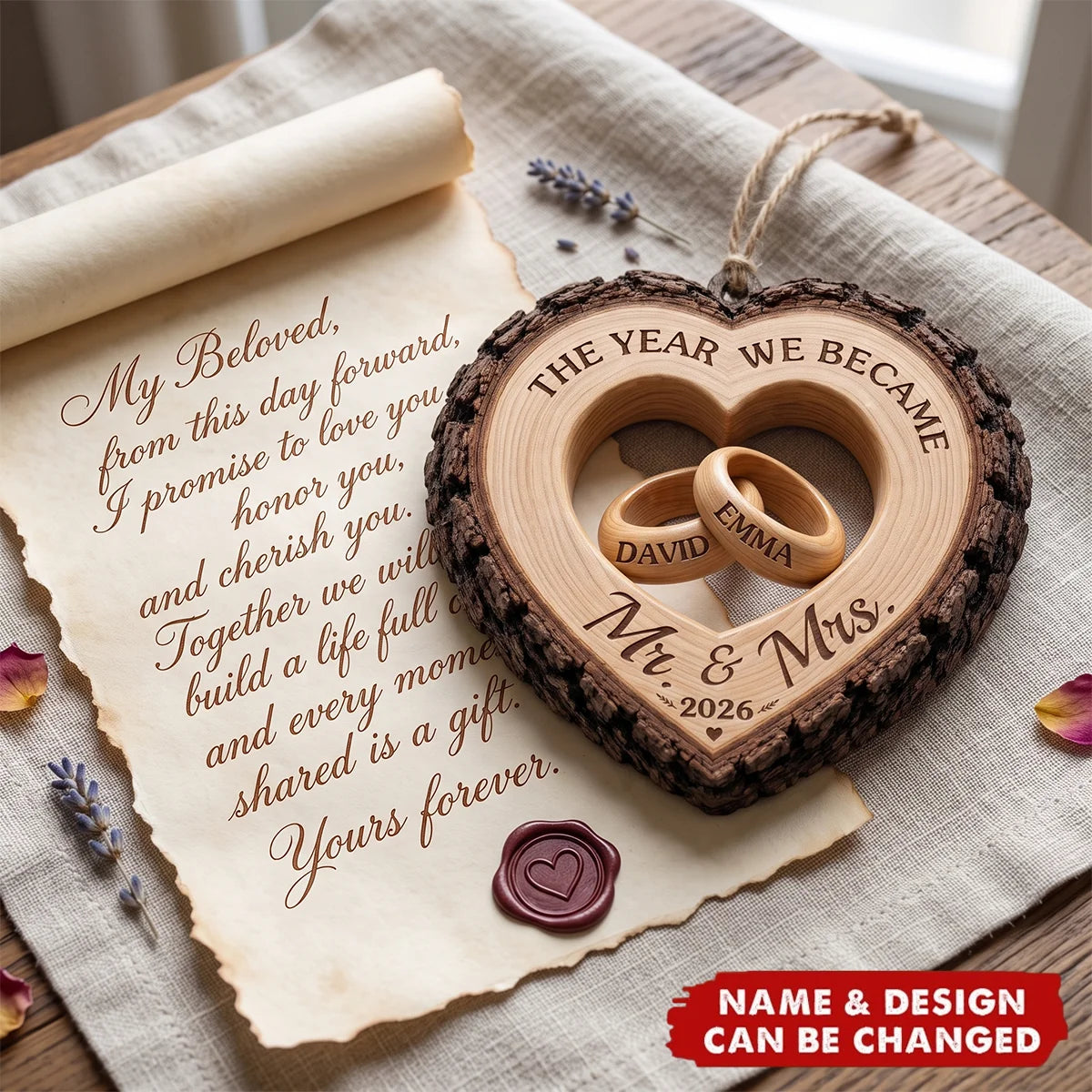 "The Year We Became Mr & Mrs" Personalized Wooden Ornament - Custom Wedding Anniversary Gift for Couples