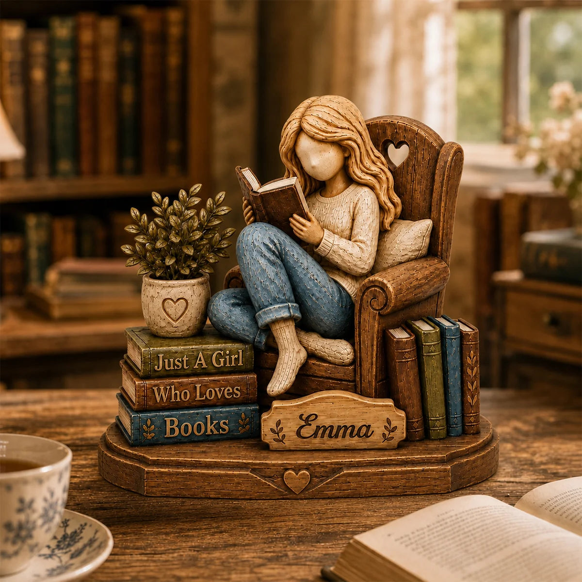 Just A Girl Who Loves Books Personalized Book Lover Gift - Custom Name Wooden Block