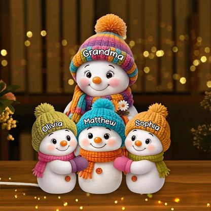 Snowman Family Acrylic Light Box With Knitted Hats, Cozy Holiday Scene For Grandparents, Warm Winter Décor, A Heartfelt Christmas Gift
