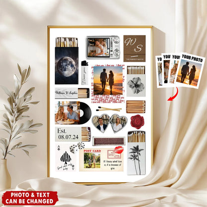 Love Story Photo Collage Personalized Canvas / Poster - Custom Anniversary Wall Art Gift for Couples