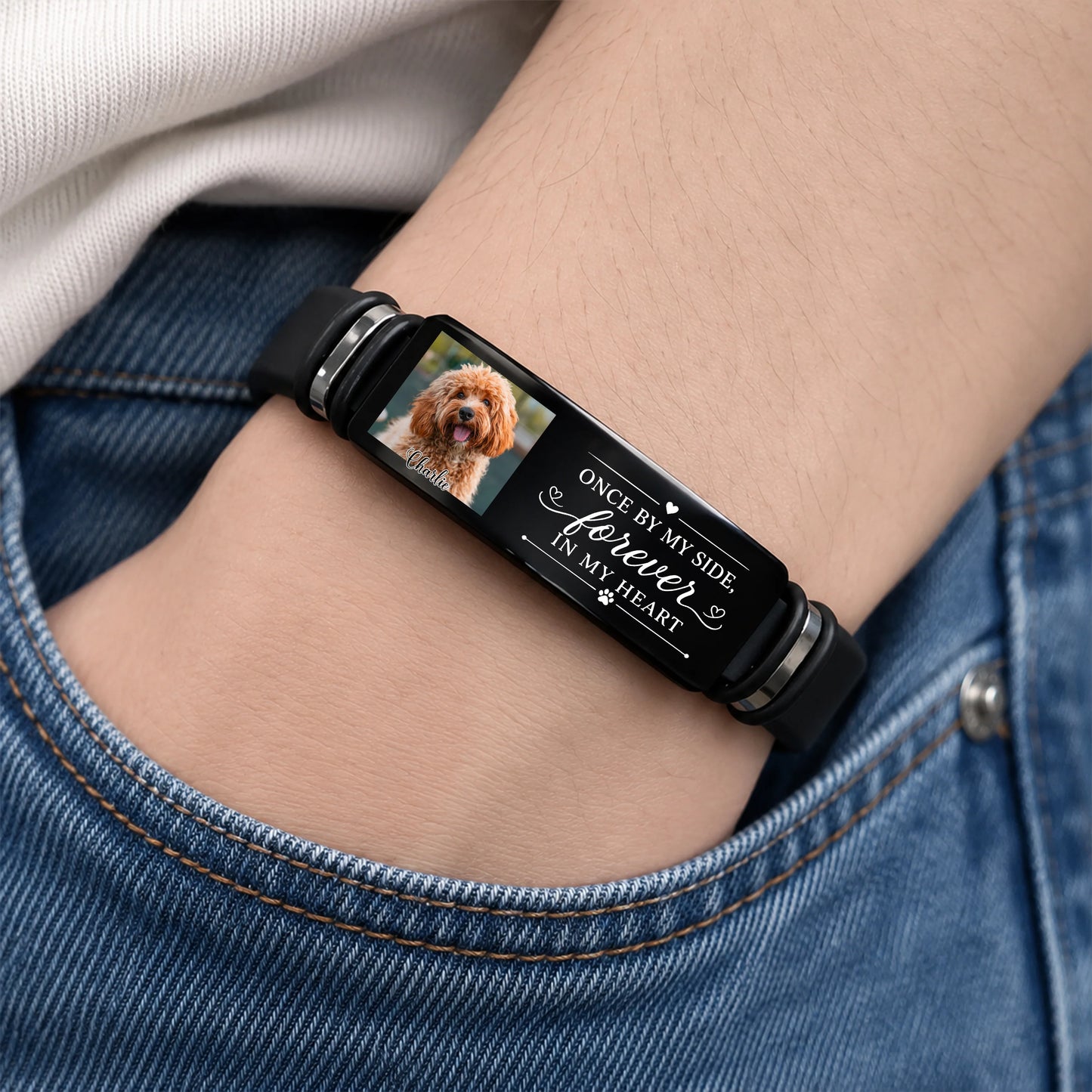 You Left Paw Prints On My Heart - Custom Dog Memorial Wristband Bracelet Keepsake Gift
