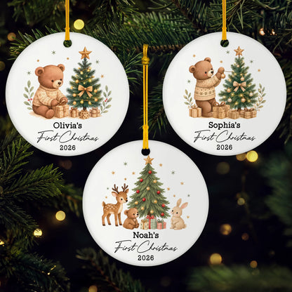First Christmas Teddy Bear Personalized Ceramic Ornament - Baby Holiday Keepsake
