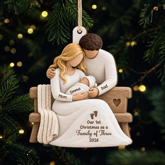 Our 1st Christmas As A Family Wooden Ornament - Custom Keepsake Gift for New Parents
