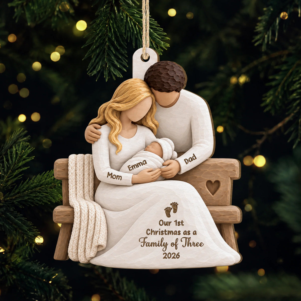 Our 1st Christmas As A Family Wooden Ornament - Custom Keepsake Gift for New Parents