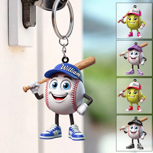 Batter Up Stance Personalized Baseball Softball Acrylic Keychain - Custom Gift for Kids and Players