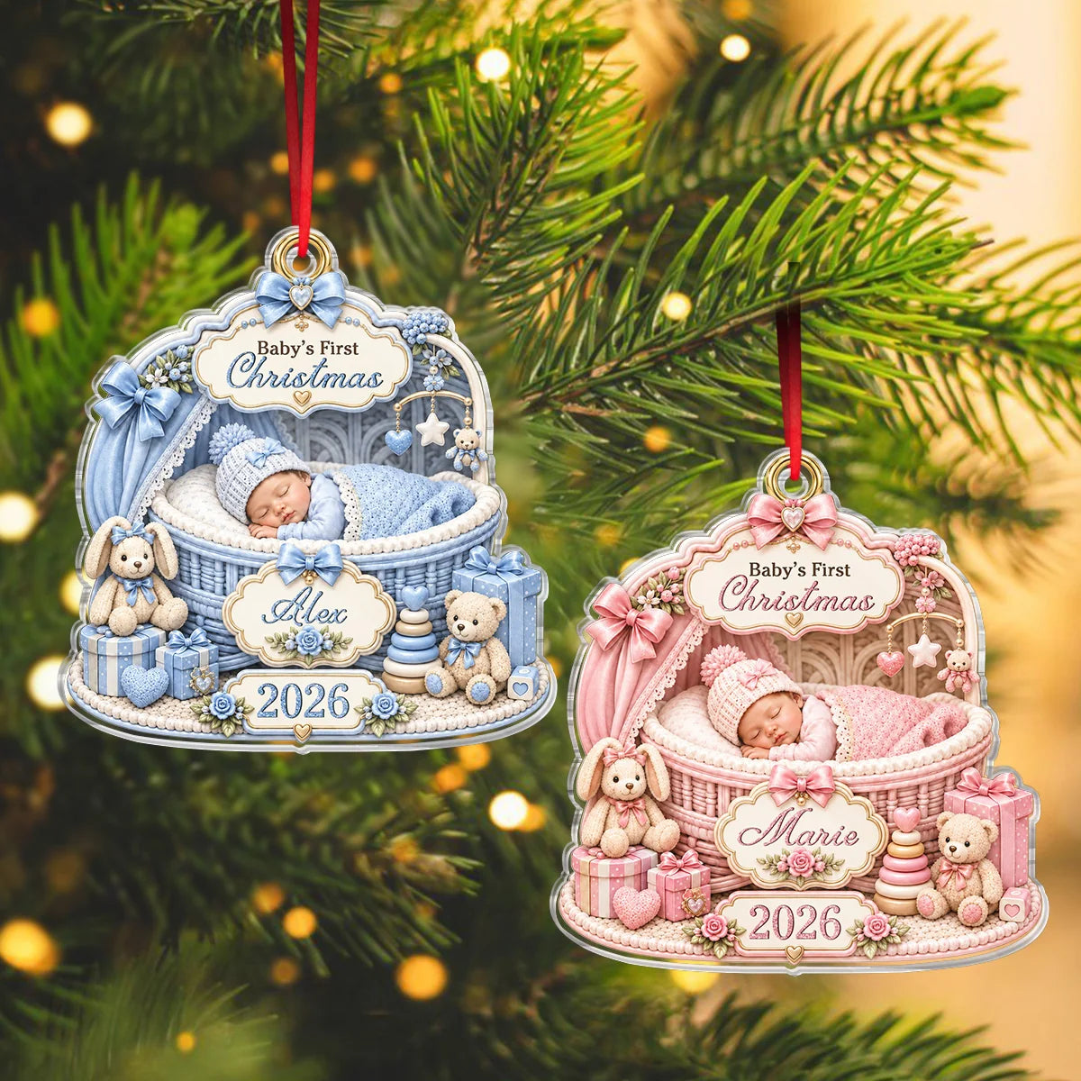 Baby's First Christmas Personalized Acrylic Ornament - Custom Holiday Keepsake for New Parents
