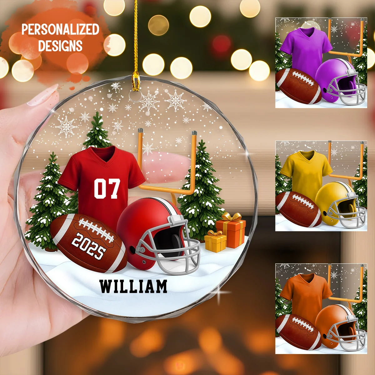 Personalized American Football Glass Ornament - Custom Player Name Christmas Keepsake
