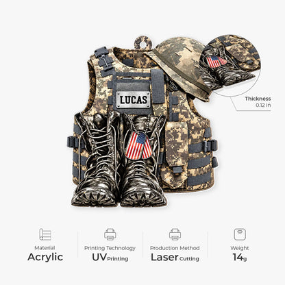 Tactical Vest & Boots Personalized Acrylic Ornament - Custom Keepsake Gift for Military Veterans