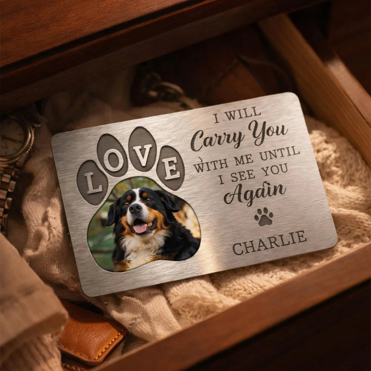 "I Will Carry You With Me" Personalized Pet Memorial Wallet Card - Custom Gift for Dog Lovers