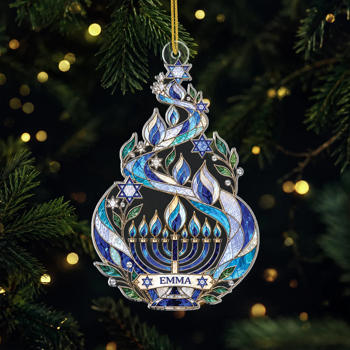 Personalized Hanukkah Menorah Acrylic Ornament - Custom Keepsake Gift for Family