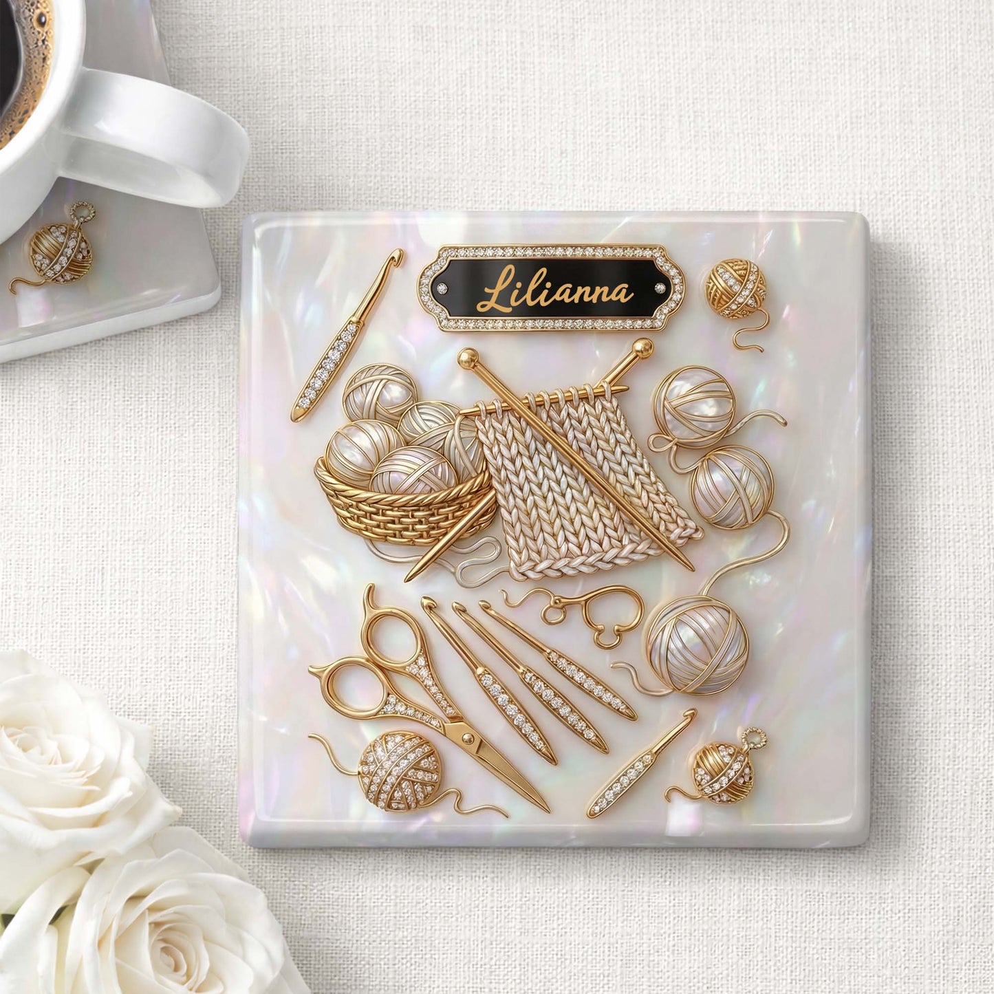 Custom Crochet Coaster for Mom with personalized design details for meaningful gifting