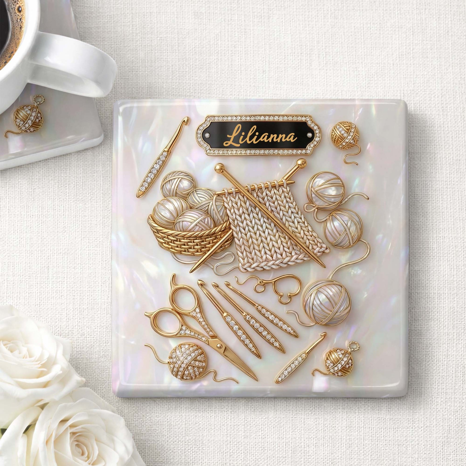 Custom Crochet Coaster for Mom with personalized design details for meaningful gifting