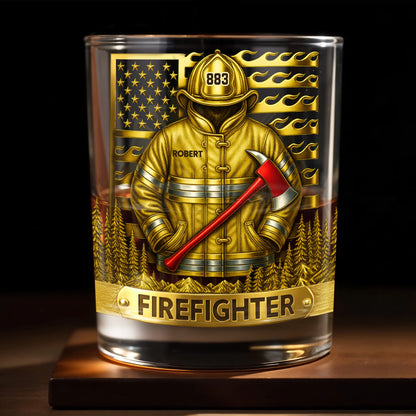 Fire Dept Badge Personalized Whiskey Glass for Firefighter - Custom Retirement Gift