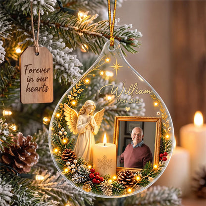 Forever in Our Hearts Custom Photo Memorial Acrylic Ornament - Personalized Sympathy Christmas Gift for Loss of Loved One