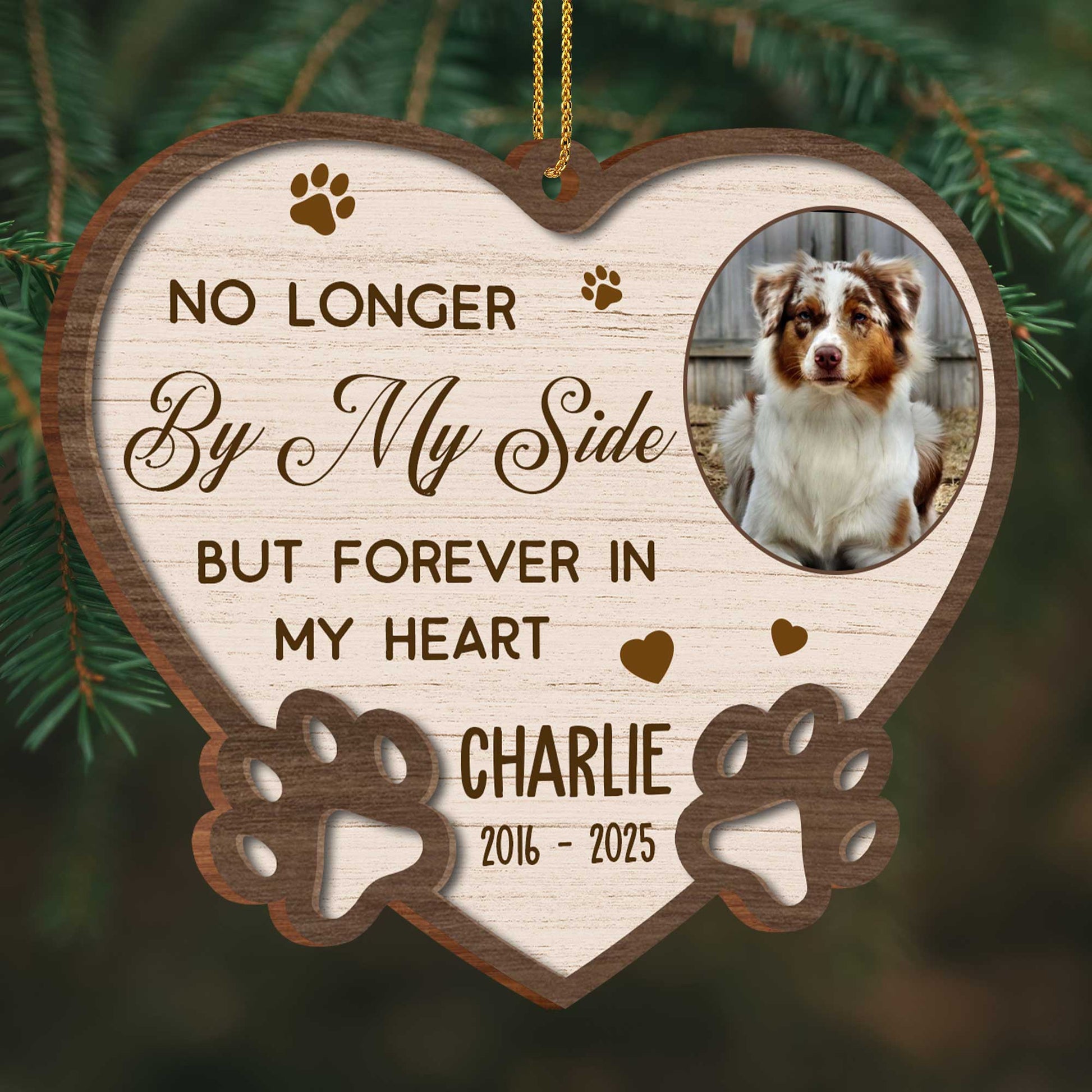 Personalized pet memorial wooden ornament with custom dog photo print for pet loss gift image 7