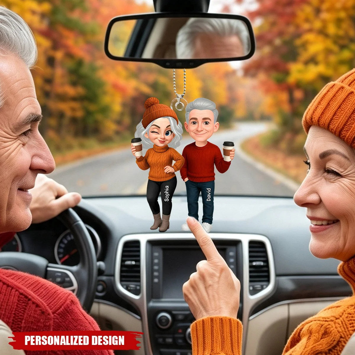 Personalized Couple Car Hanger Ornament - Custom Fall Gift for Grandma and Grandpa