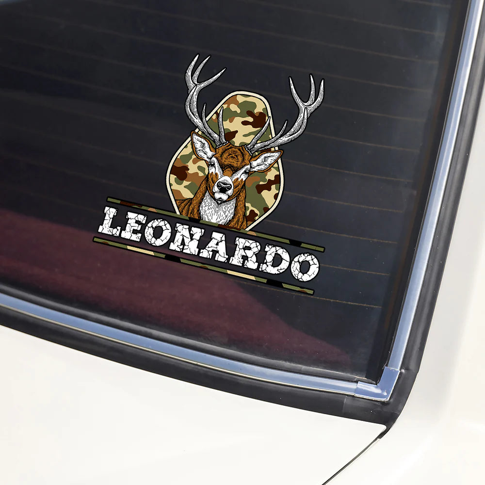 Decal / Sticker material and size view - Personalized Deer Hunting Car Decal