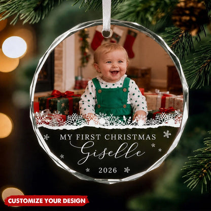 "My First Christmas" Personalized Glass Ornament - Custom Baby Photo Keepsake Gift