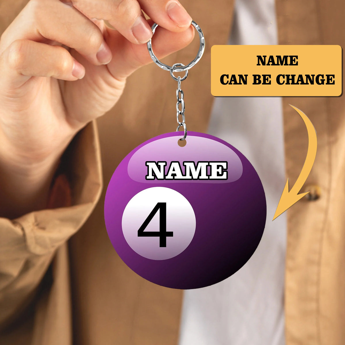Personalized Billiard Ball Keychain - Custom Pool Player Name Gift for Pool Lovers