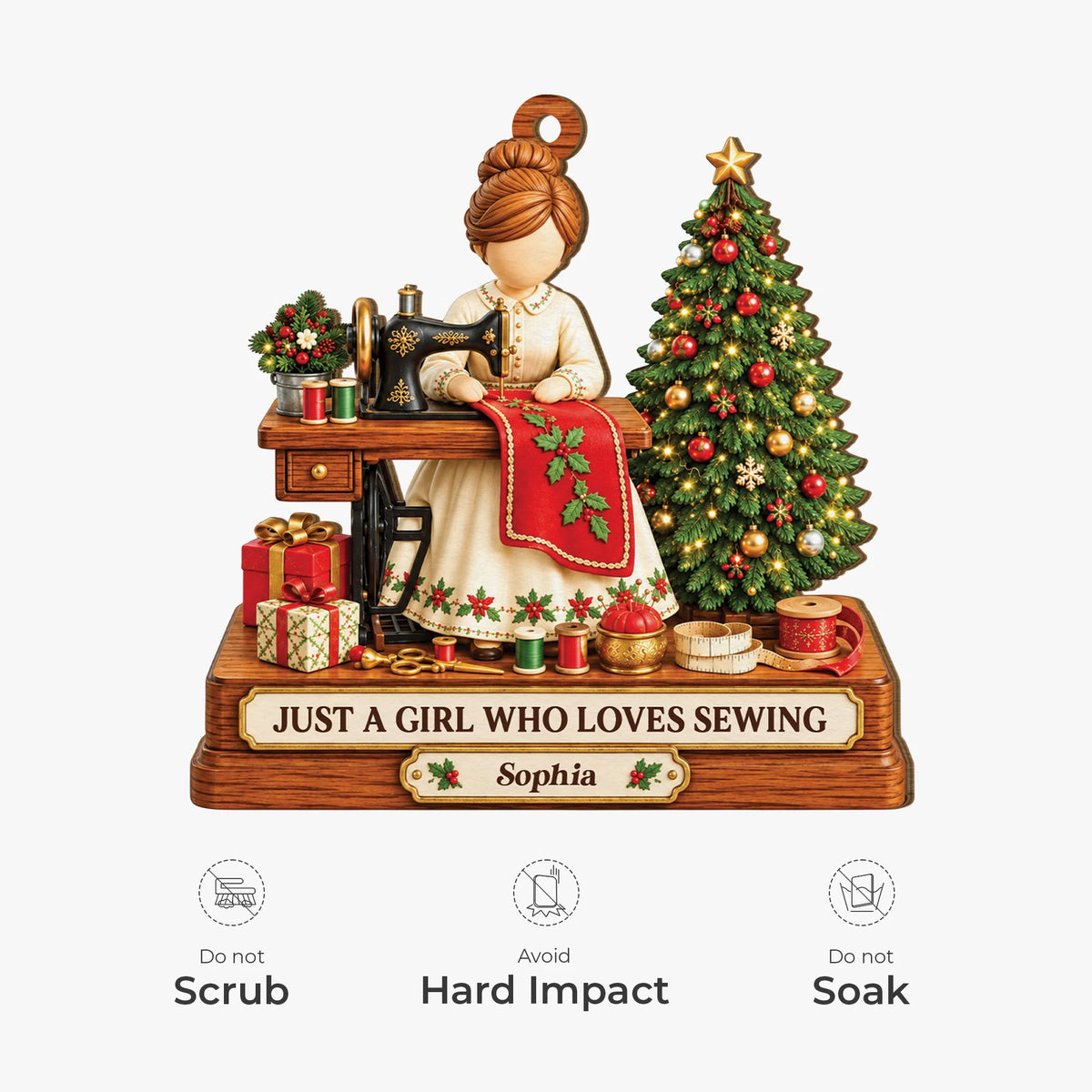 Just A Girl Who Loves Sewing Personalized Wooden Ornament - Custom Christmas Keepsake Gift for Mom