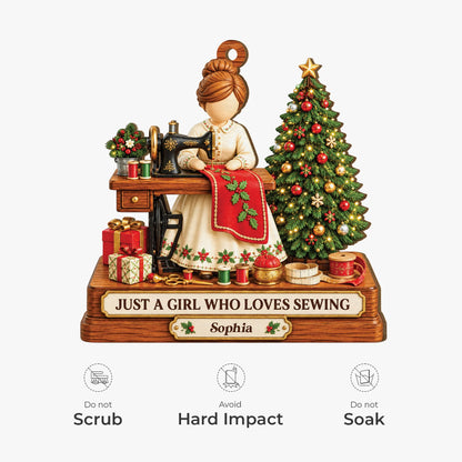 Just A Girl Who Loves Sewing Personalized Wooden Ornament - Custom Christmas Keepsake Gift for Mom