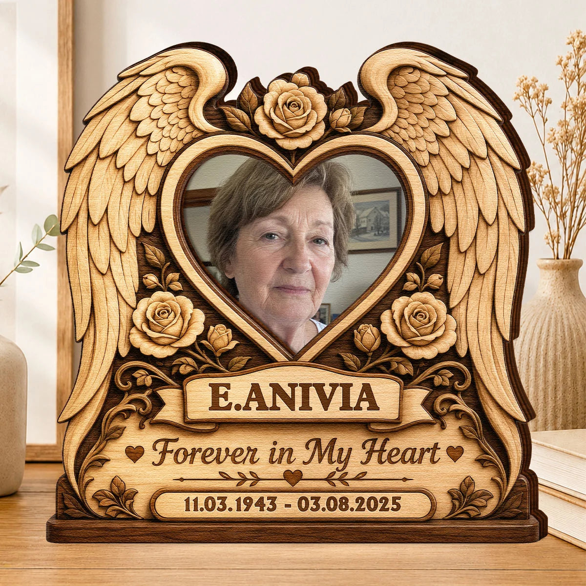 Forever in My Heart Custom Memorial Photo Wooden Block - Personalized Sympathy Gift for Family Bereavement Keepsake