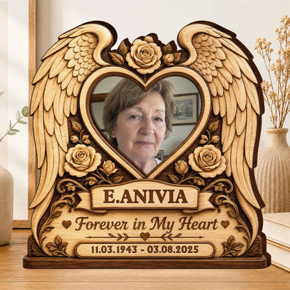 Forever in My Heart Custom Memorial Photo Wooden Block - Personalized Sympathy Gift for Family Bereavement Keepsake