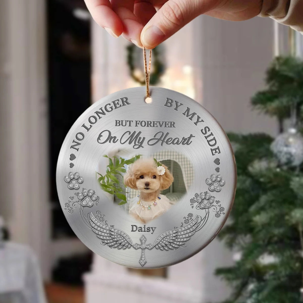 "No Longer By My Side" Personalized Ceramic Ornament - Custom Pet Photo Memorial Sympathy Gift