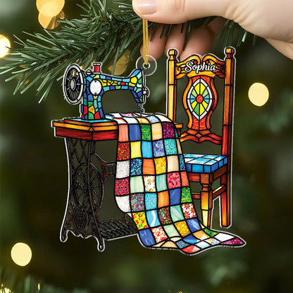 Vintage Sewing Machine Personalized Acrylic Ornament - Custom Gifts for Sewing Lovers