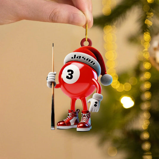 Personalized Billiard Ball Christmas Acrylic Ornament - Custom Pool Player Name Keepsake Gift