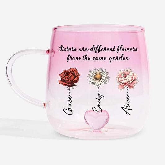 Sisters Are Different Flowers - Personalized Sister Pink Gradient Glass Mug