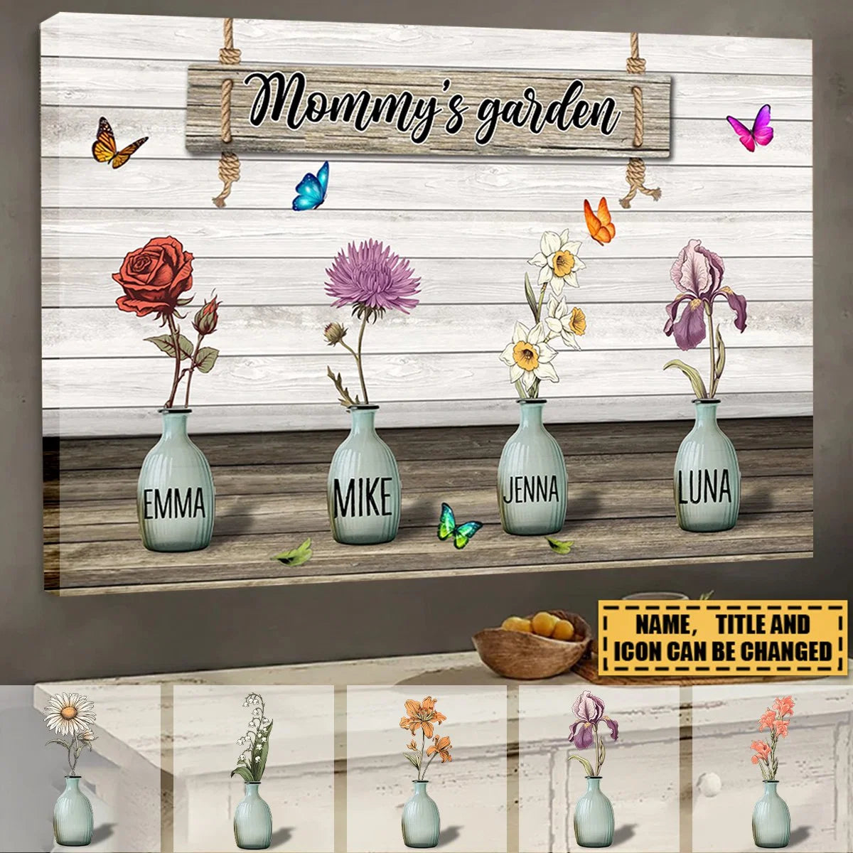 Grandma's Garden Personalized Birth Month Flower Canvas / Poster - Custom Wall Art Gift for Grandma & Mom
