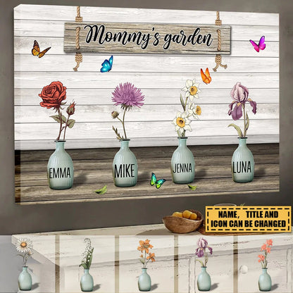 Grandma's Garden Personalized Birth Month Flower Canvas / Poster - Custom Wall Art Gift for Grandma & Mom