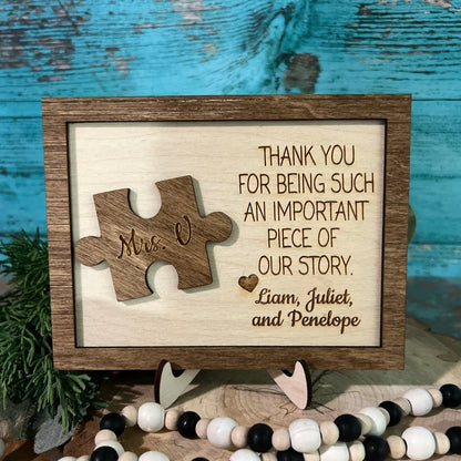 Personalized teacher appreciation plaque featuring custom wooden sign design with wooden stand for desk decoration image 10