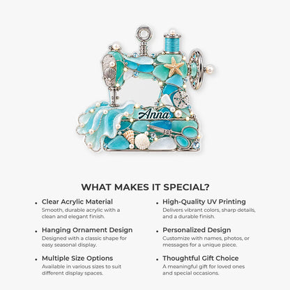 Sea Glass Sewing Machine Personalized Acrylic Ornament - Christmas Keepsake Gift for Quilters
