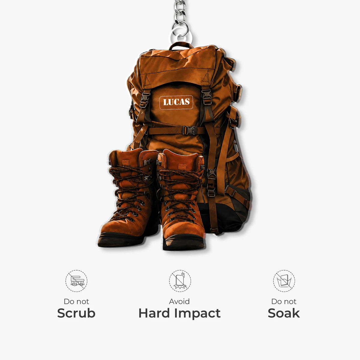 Custom Hiking Backpack & Boots Acrylic Keychain - Personalized Gift for Outdoor Lovers