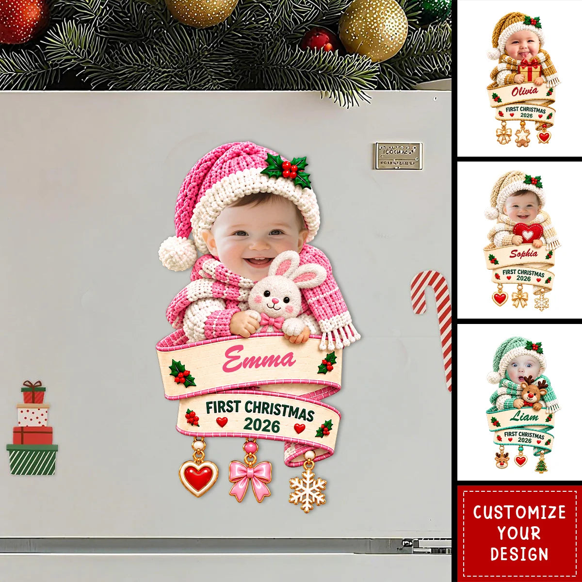Baby First Christmas Personalized Sticker - Custom Photo Keepsake Gift for New Mom