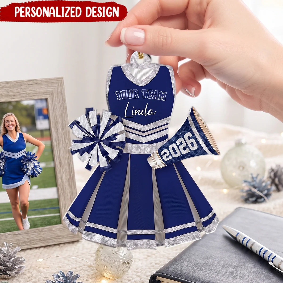 Custom Cheerleader Uniform Acrylic Ornament - Personalized Cheer Team Keepsake Gift