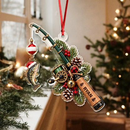 Custom Catch Personalized Fishing Rod Acrylic Ornament - Christmas Keepsake Gift for Fishers